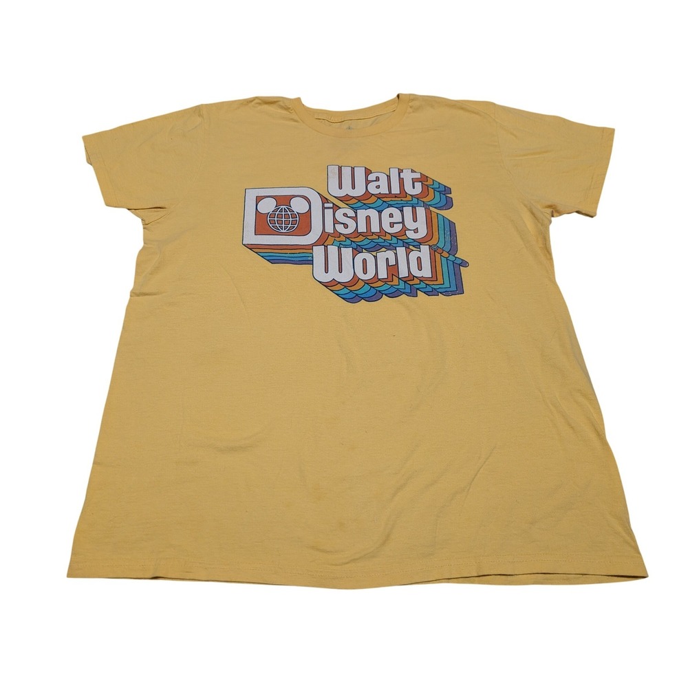 Disney T-Shirt Unisex XL Yellow Walt Disney World Retro Rainbow Logo Graphic Tee